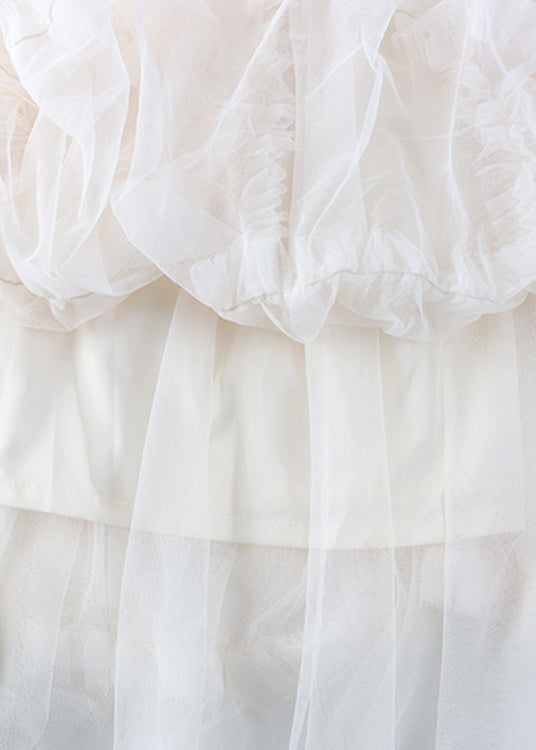 Modern Apricot Ruffled Bow Tie Waist Elastic Waist Tulle a Line Skirts Spring