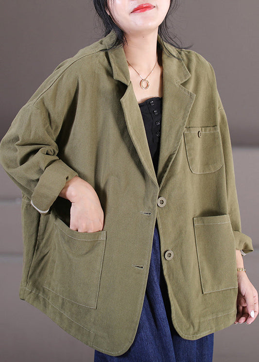 Army Green Mandarin Collar Patchwork Button Coats Fall