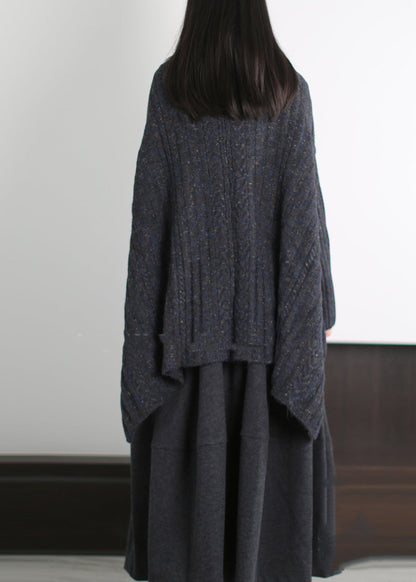 Art Black Asymmetrical Tasseled Knit Sweaters Winter