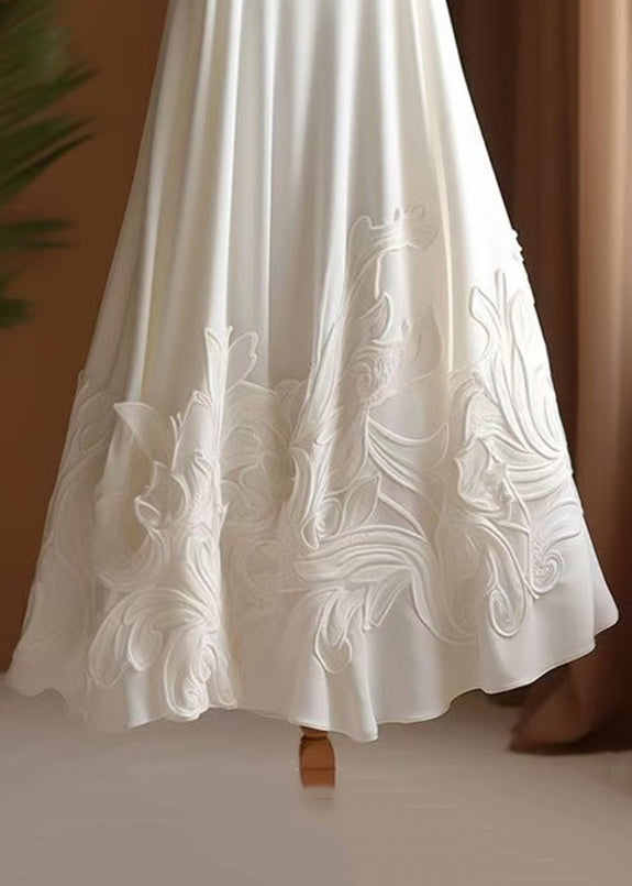White Applique High Waist Cotton Skirts Summer