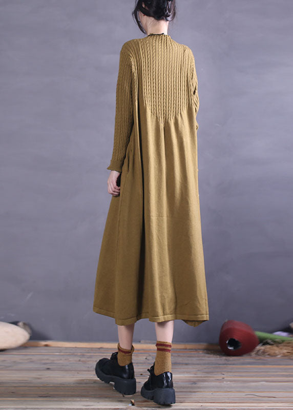 Yellow Turtle Neck Loose Knit Dress Spring