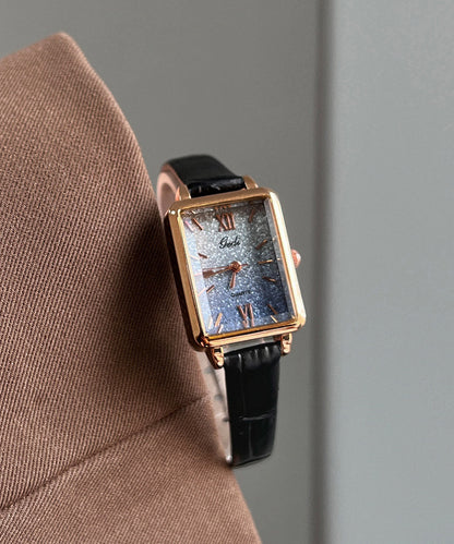Brown Leather Zircon Square Watches