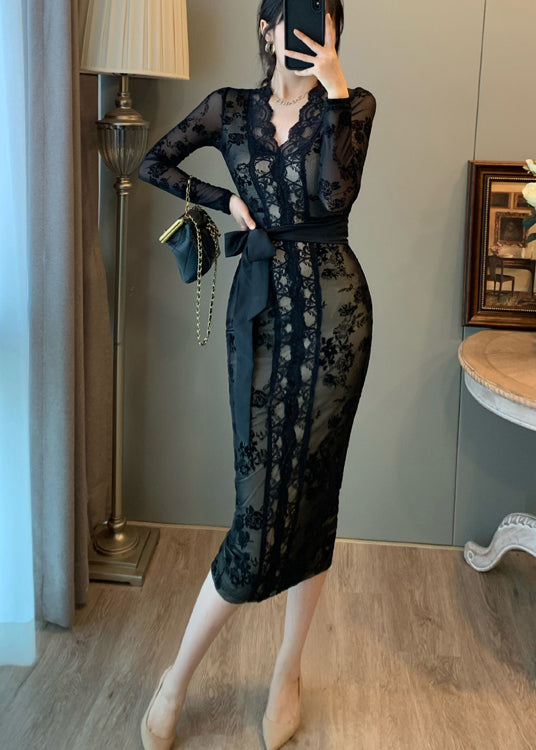 Black Tunic Lace Wraped Dress Summer
