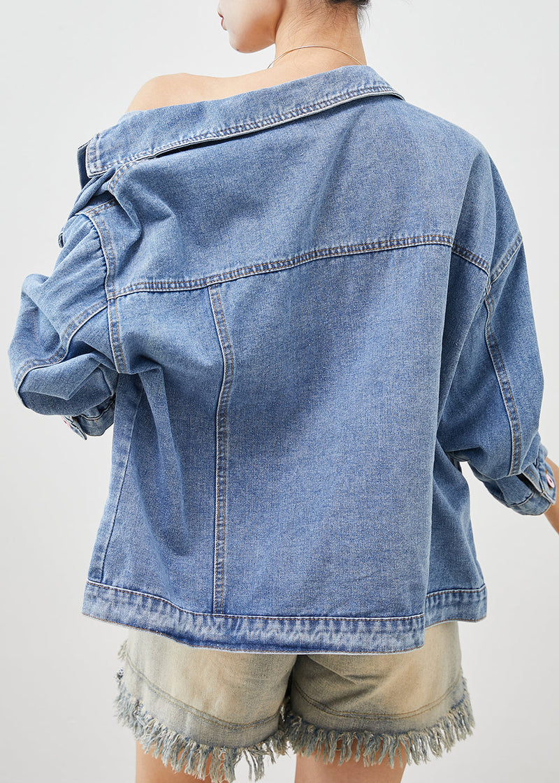 Light Blue Bear Oversized Denim Coats Spring