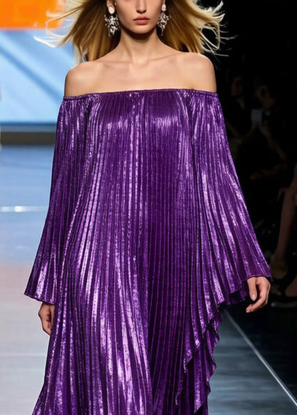 Pleated Batwing Sleeves Off-the-shoulder Maxi Evening Dresses