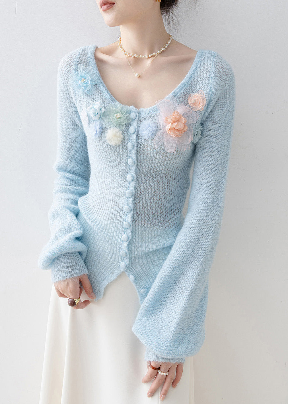 Boutique Blue O Neck Knitted Tops Spring