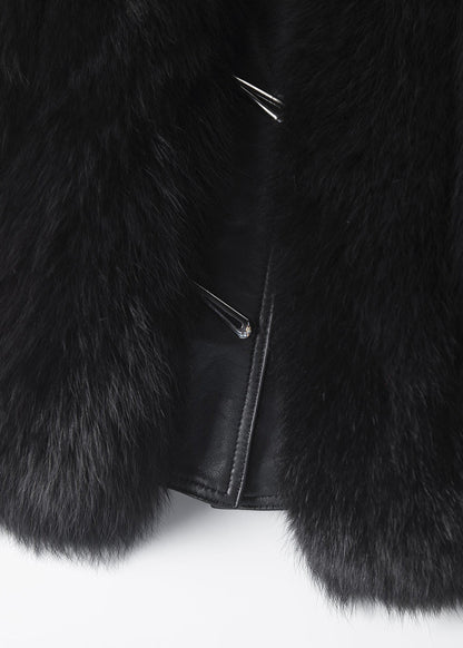 New Black Button Patchwork Leather and Fur Waistcoat Sleeveless