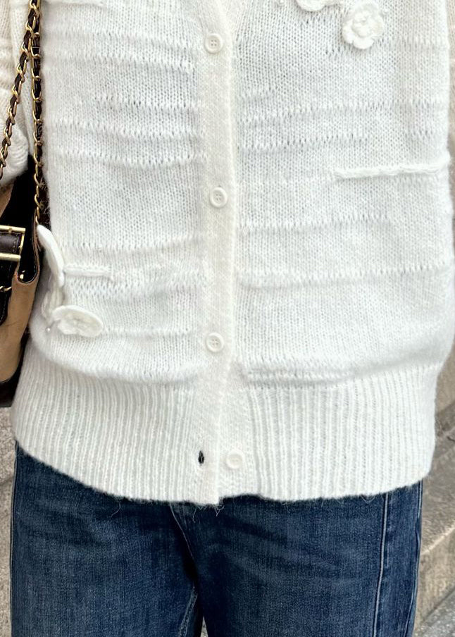 White O Neck Button Cozy Knit Coats Fall
