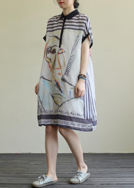 White Peter Pan Collar Print Cotton Shirt Dresses Summer