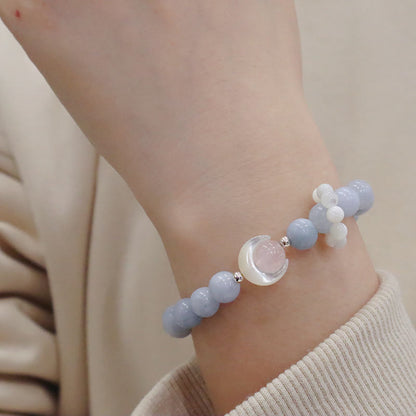 925 Sterling Silver Amethyst Crescent Moon Healing Bracelet