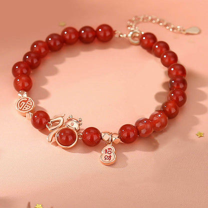 925 Sterling Silver Jade Bracelet With Fu Luck Gourd - Dragon Year