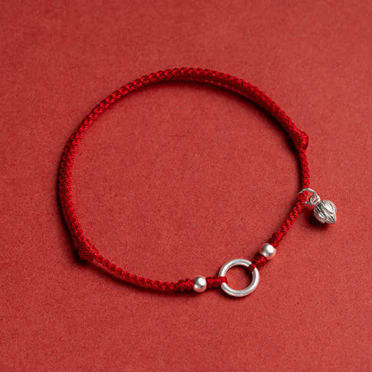 925 Sterling Silver Red String Bracelet With Peace Joy Lotus Buckle