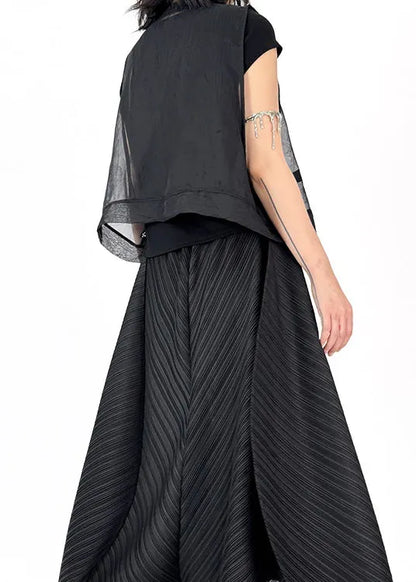 Black V Neck Asymmetrical Cotton Vest Tops Summer
