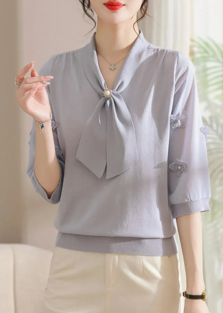 Art Purple Bow Butterfly Knit T Shirts Half Sleeve