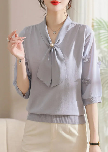 Art Purple Bow Butterfly Knit T Shirts Half Sleeve