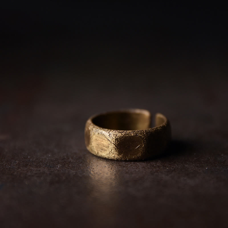 Buddha Stones Tibetan Simple Design Copper Brass Frosted Wealth Ring