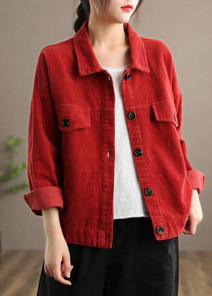 Loose Lapel Button Down Fine Coats Red Short Jackets Fall