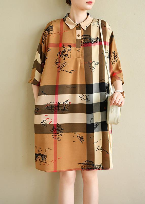 Fine Brown Striped Chiffon Summer Dress