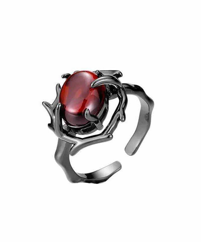 Dark Style Red Zircon Adjustable Metal Open Ring for