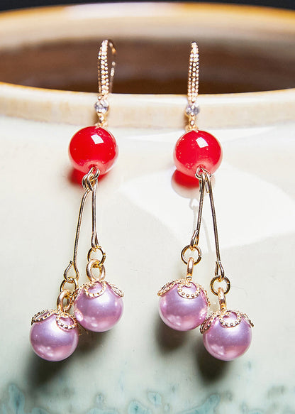 Purple Pearl Zircon Drop Earrings