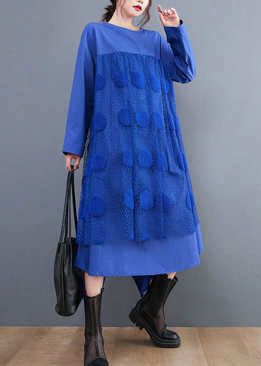 Blue Tulle Patchwork Cotton Dress Spring