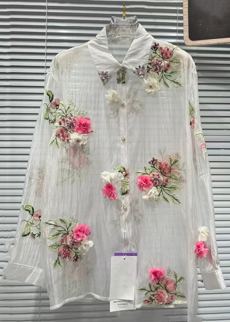 Pink Zircon Patchwork Cotton Shirts Fall