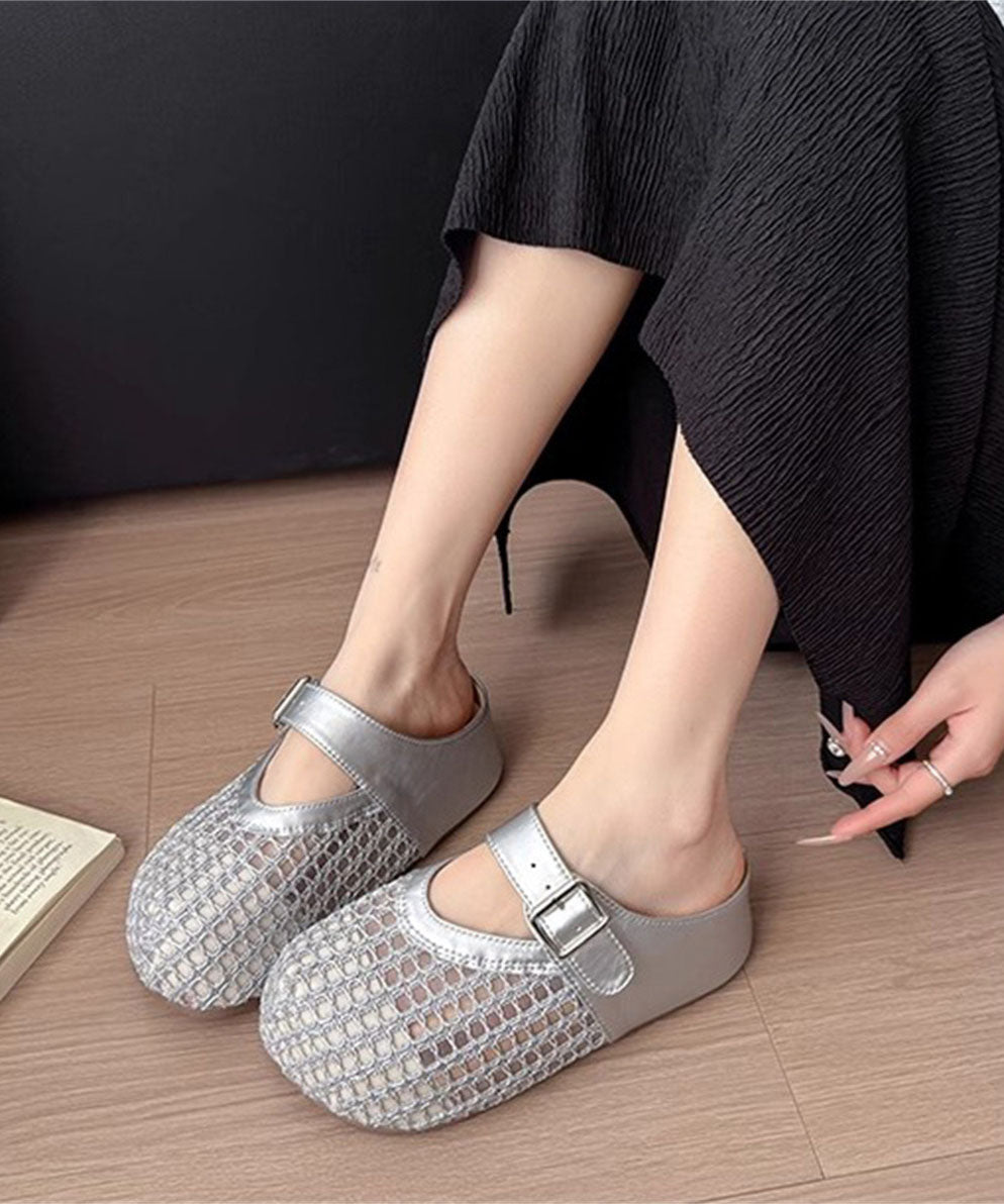 Brown Platform Faux Leather Splicing Slide Sandals