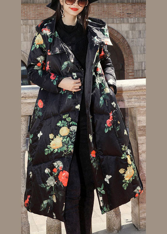 Print Oriental Winter Long Puffer Jackets Duck Down Coat