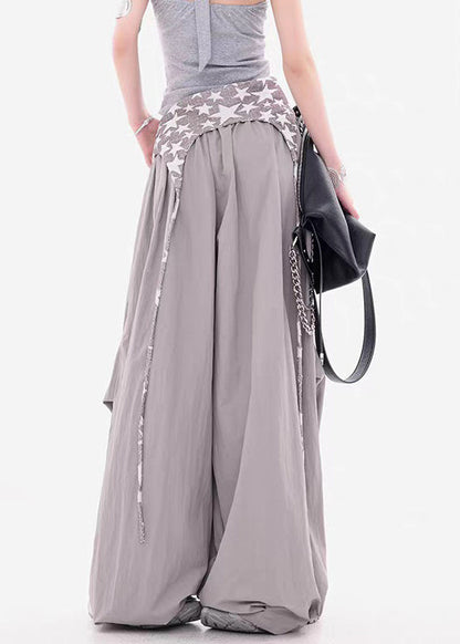 Grey False Two Pieces Patchwork Cotton Fall Pants Zippered