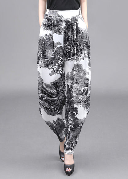Summer Loose Pockets Landscape Painting Haren Pants