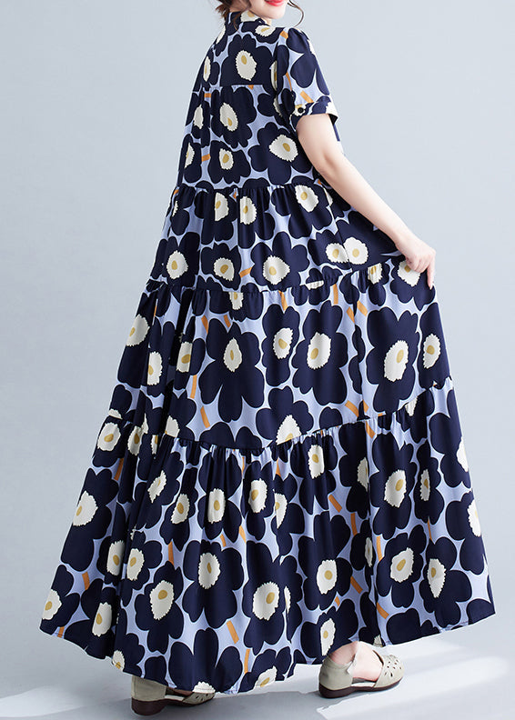 Navy Patchwork Exra Large Hem Cotton Party Dress Summer