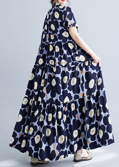 Navy Patchwork Exra Large Hem Cotton Party Dress Summer