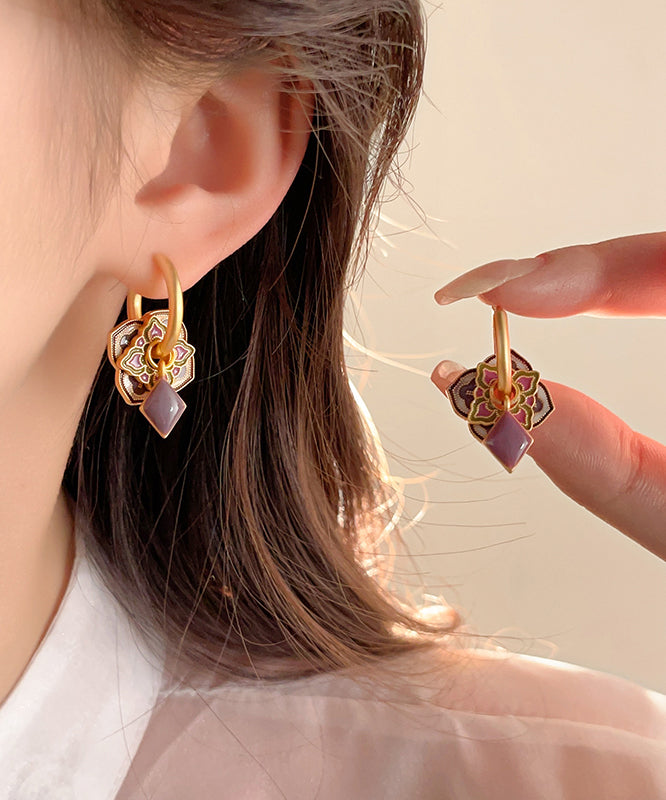 Classy Purple Copper Alloy Enamel Hoop Earrings