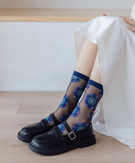 Jacquard Sheer Mesh Mid Calf Socks