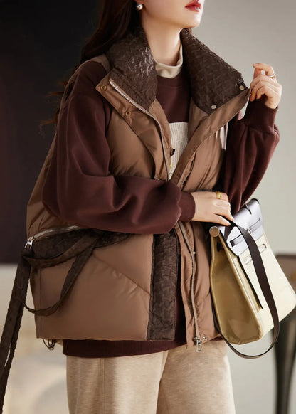 Coffee Zip Up Patchwork Duck Down Winter Vests
