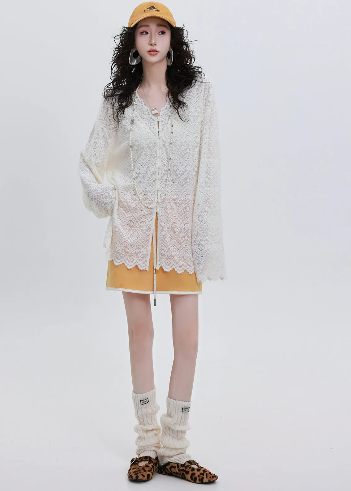 French White Oversized Lace Upf 50+ Shirt Top Spring