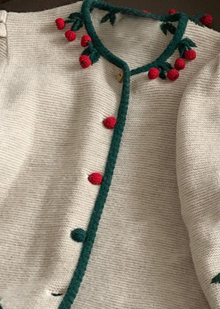 Beige Embroideried Button Patchwork Knit Coats Fall