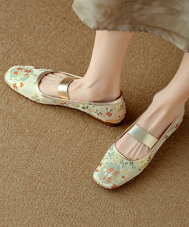 Chinese Style Blue Embroidered Splicing Flat Shoes for