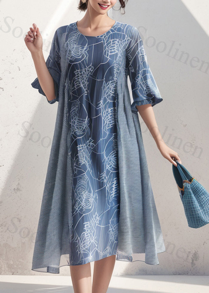 Style Sea Blue Oversized Patchwork Cotton Maxi Dresses Summer