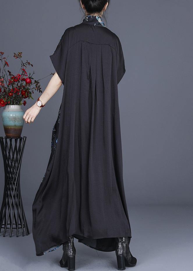 Simple Blue Patchwork V Neck Long Dress Summer