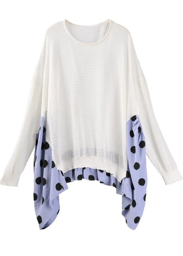 Summer Crew Neck Stitched T-shirt Pullover Loose Wave Point Top