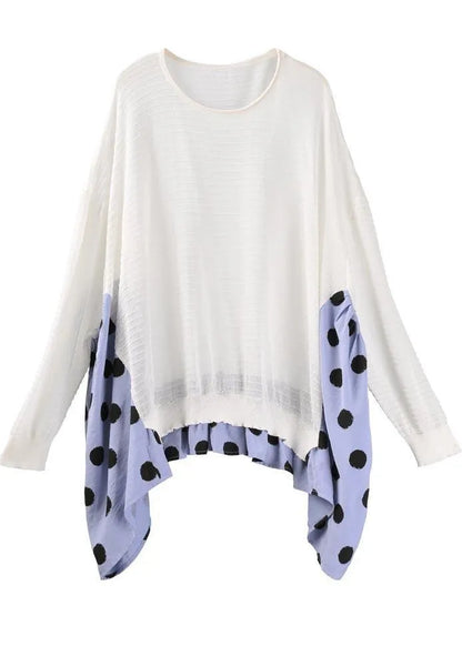 Summer Crew Neck Stitched T-shirt Pullover Loose Wave Point Top