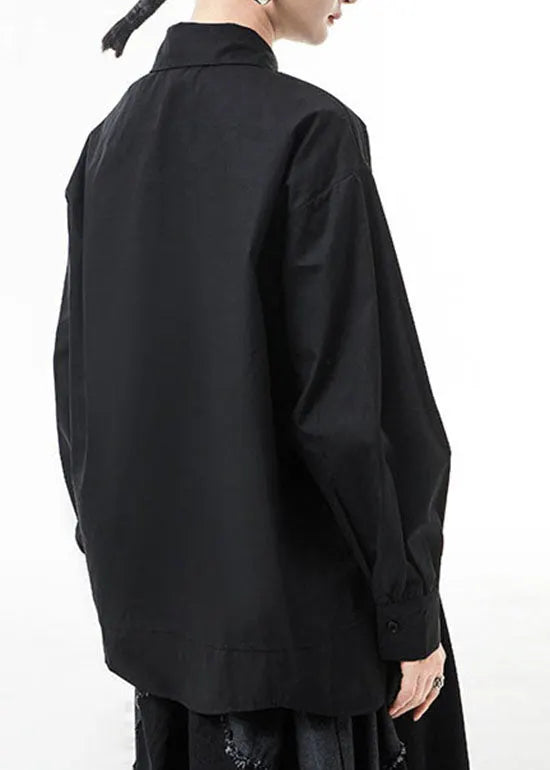 Stylish Black Low High Design Patchwork Shirts Spring