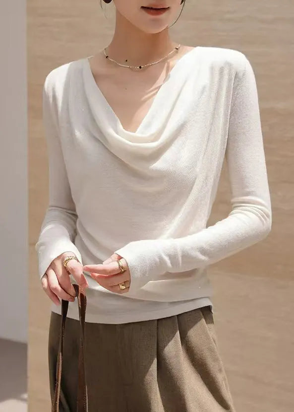 White Turtle Neck Wool Knit Blouse Top Spring