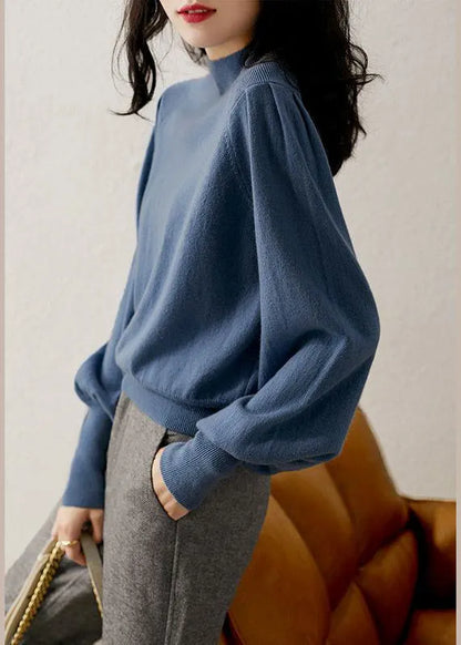 Camel Turtleneck Knit Top Long Sleeve