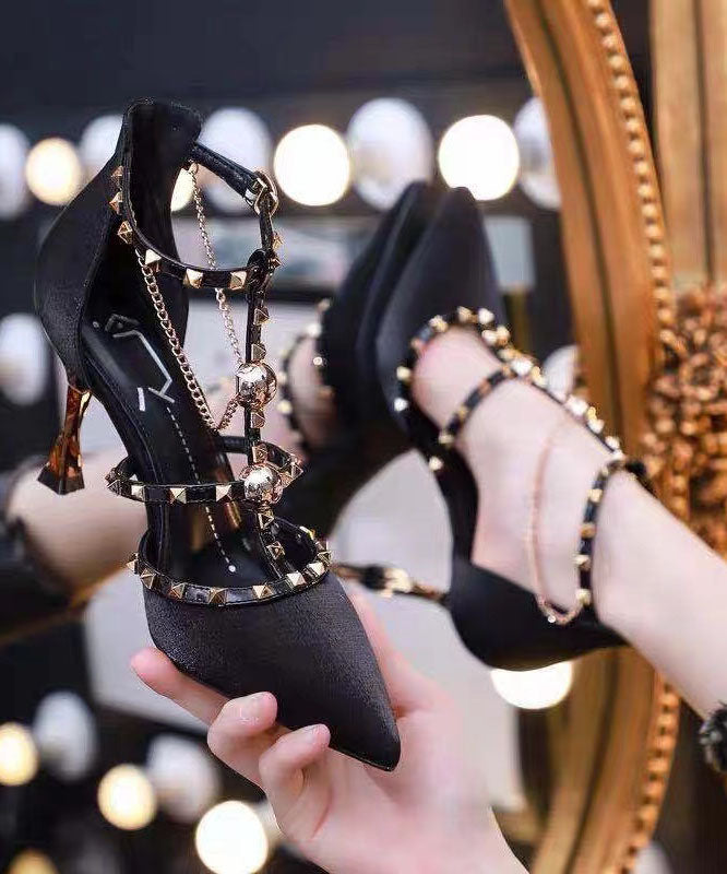 Mulberry Pointed Toe Hollow Out Rivet High Heel Sandals