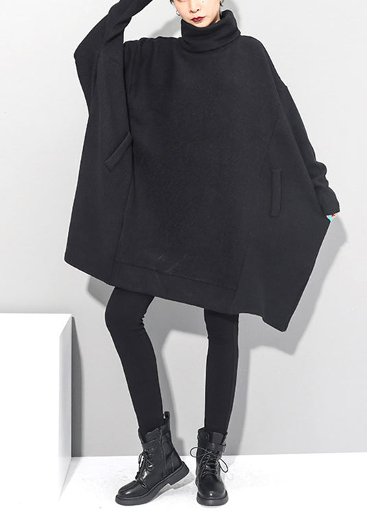 Black Turtleneck Knit Mid Dresses Batwing Sleeve Fall