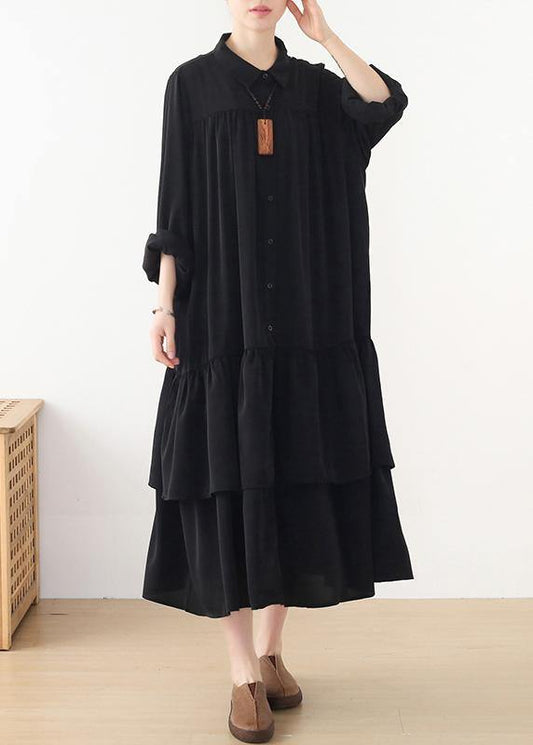 Black Button Chiffon Spring Party Dress