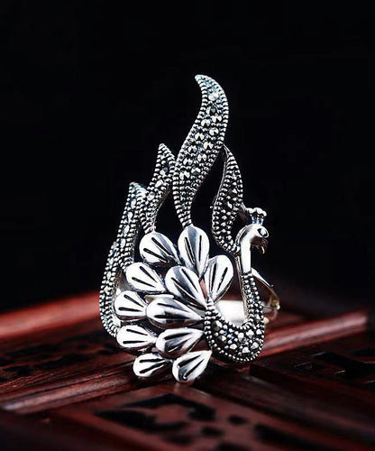 Retro 925 Silver Peacock Hollow Out Rings