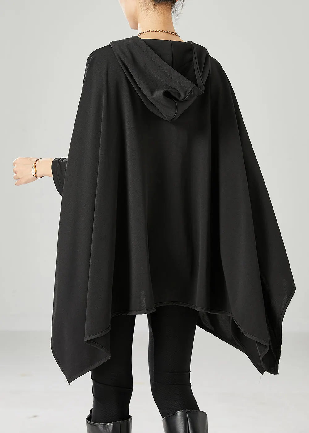 Black Oversized Asymmetrical Cotton Pullover Fall